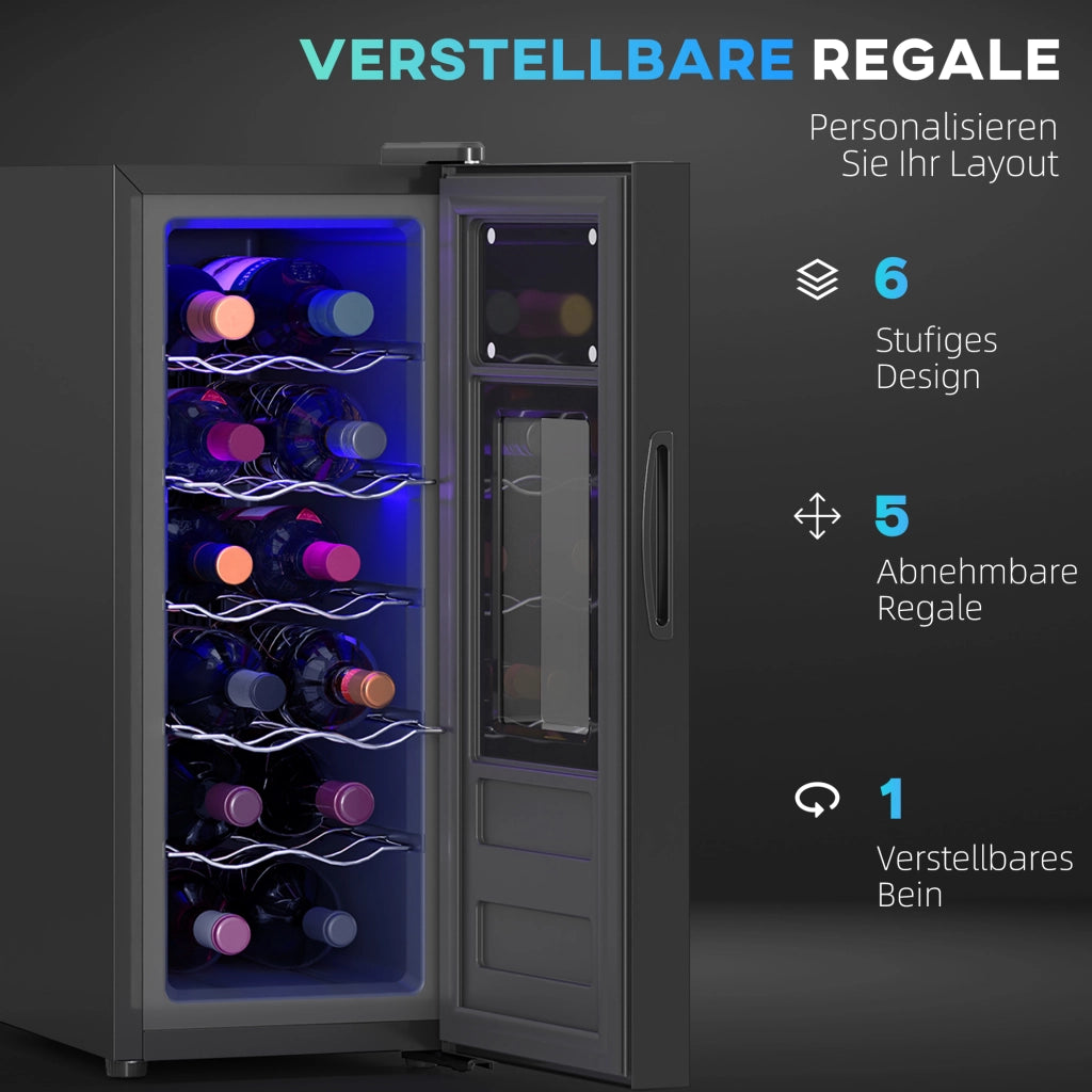 Cantinetta per 12 Bottiglie con Porta in Vetro e Luce LED ¨C Minimal ¨C Nero