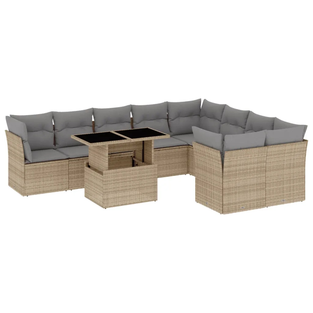 Set Divano da Giardino 10 pz con Cuscini Beige in Polyrattan 3266839