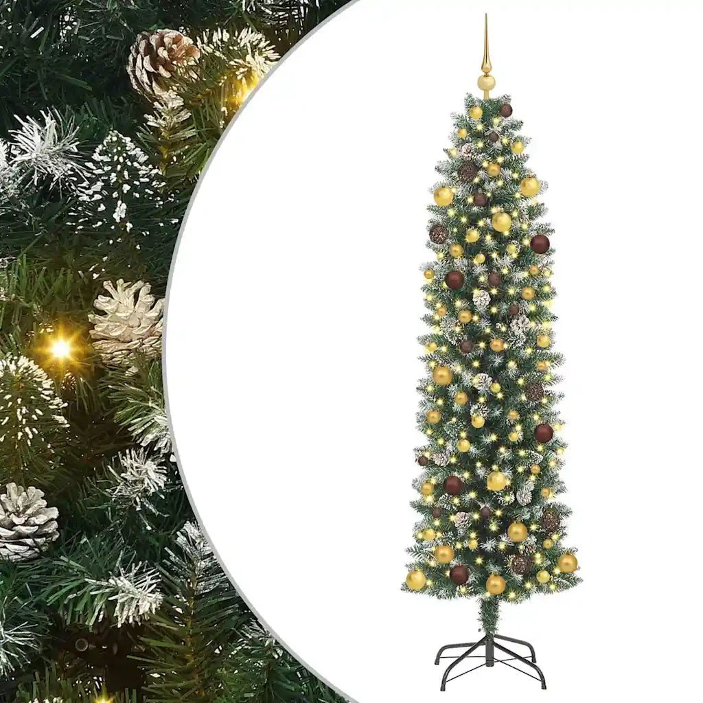 Albero di Natale Artificiale Sottile Verde e Bianco 210 cm 3395302