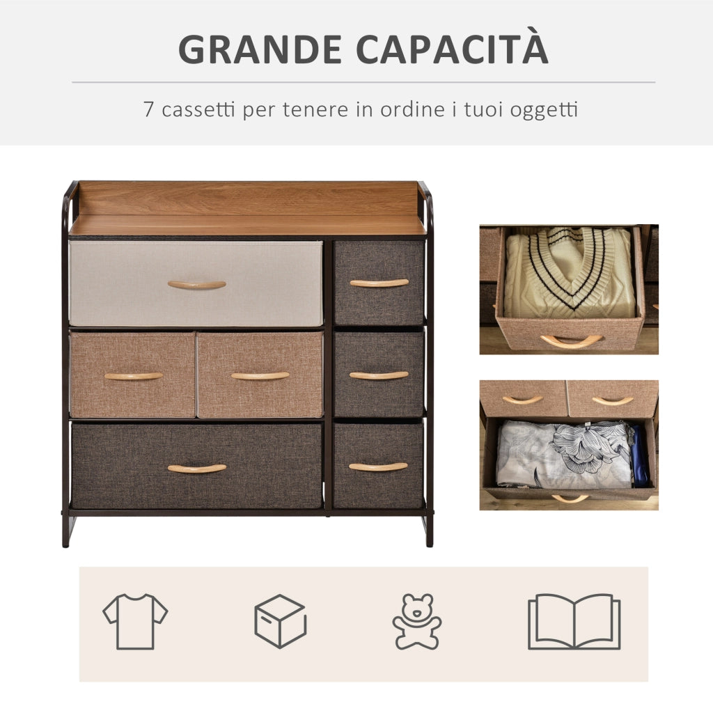 Cassettiera 7 Cassetti ¨C Xylo ¨C Tessuto e MDF, Multicolore 80x29x78.5cm