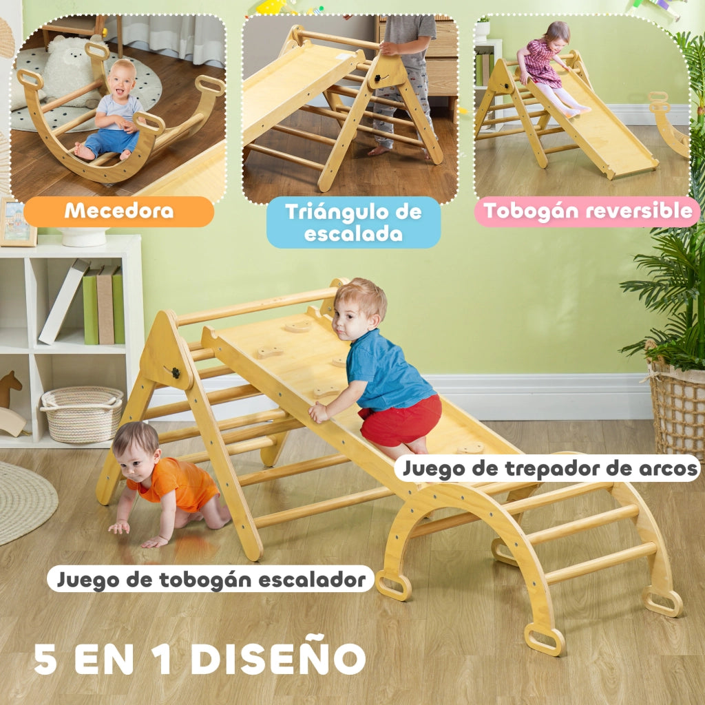 Triangolo Montessori 5 in 1 con Rampa e Arco ¨C Xylo ¨C Legno Naturale 178x64,5x63 cm