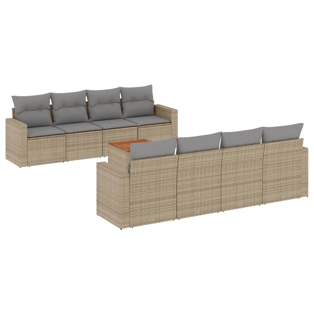 Set Divano da Giardino 9 pz con Cuscini Beige Misto Polyrattan 3256374