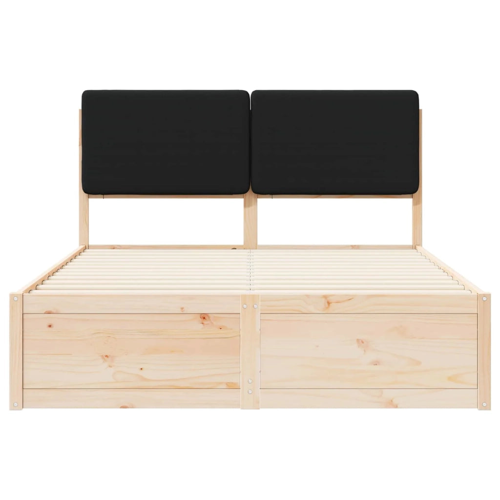Letto con Testiera Rivestita-Struttura Letto con Testiera Nero 140 x 200 cm Pino massello 921561