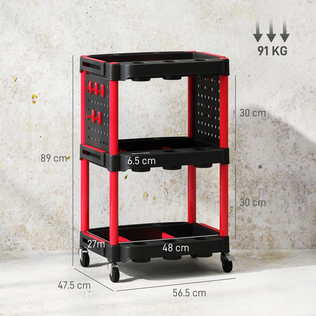 Carrello Porta Attrezzi a 3 Livelli ¨C Minimal ¨C Nero e Rosso