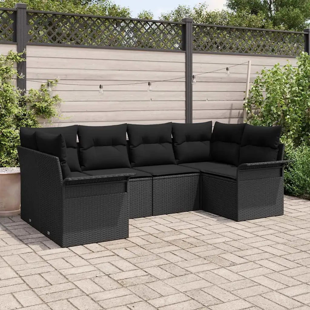 Set Divano da Giardino con cuscino 6 pcs Nero Poly Rattan