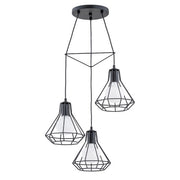 Lampada a sospensione loft nera 3 luci E27 Alfa Kord