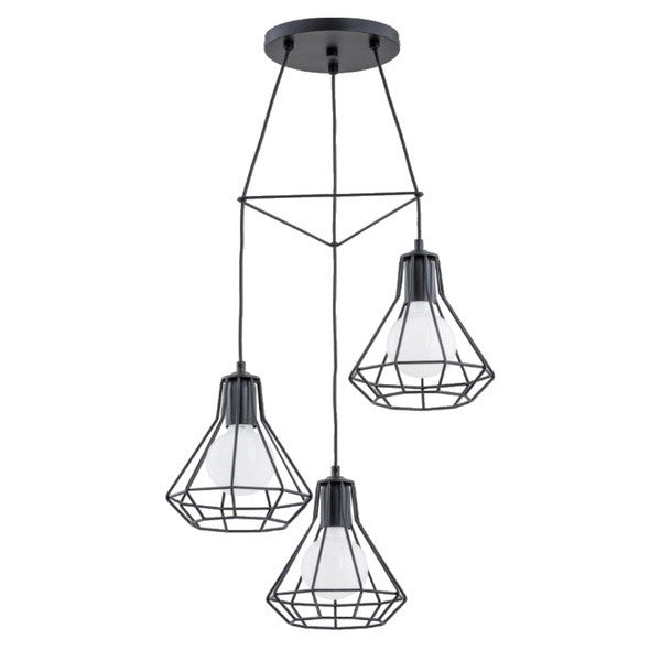 Lampada a sospensione loft nera 3 luci E27 Alfa Kord