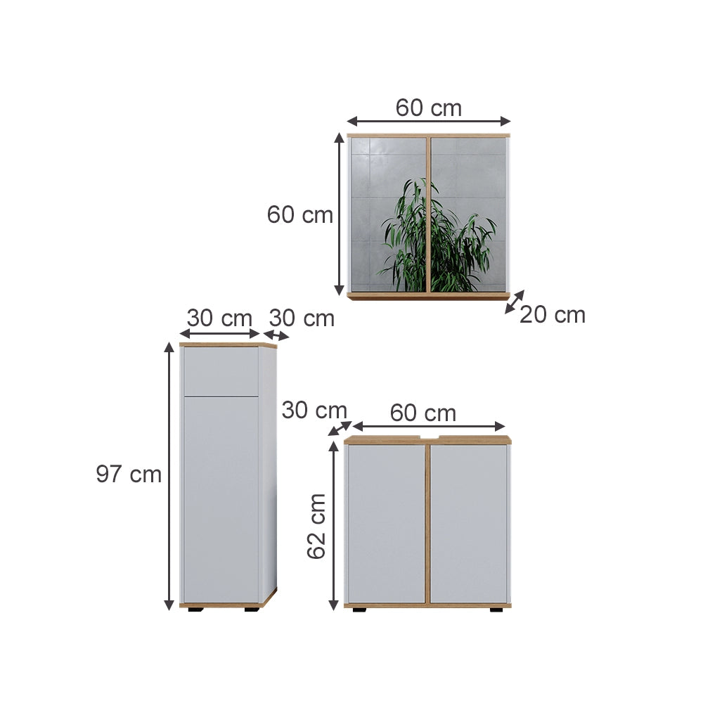 Vicco Set mobili bagno Bianco/Artisan 3 pezzi, mobile midi con cassetti 60 cm