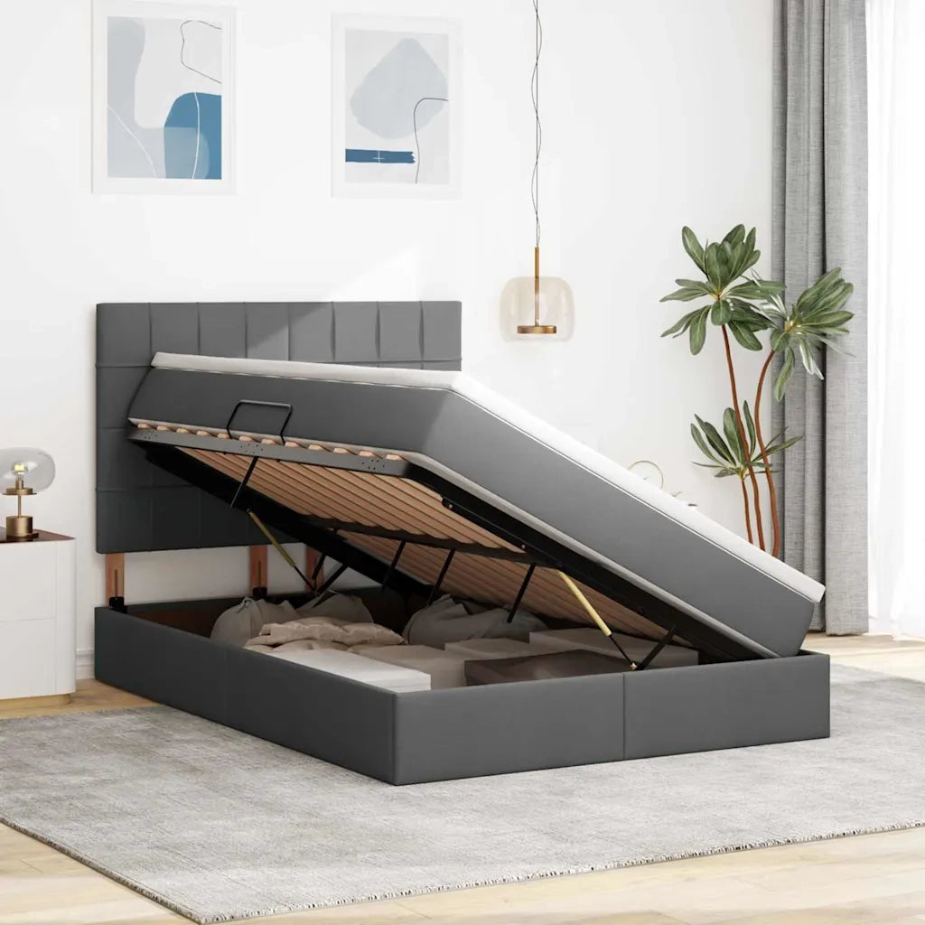 Letto con contenitore e LED con led Grigio scuro 140 x 190 cm