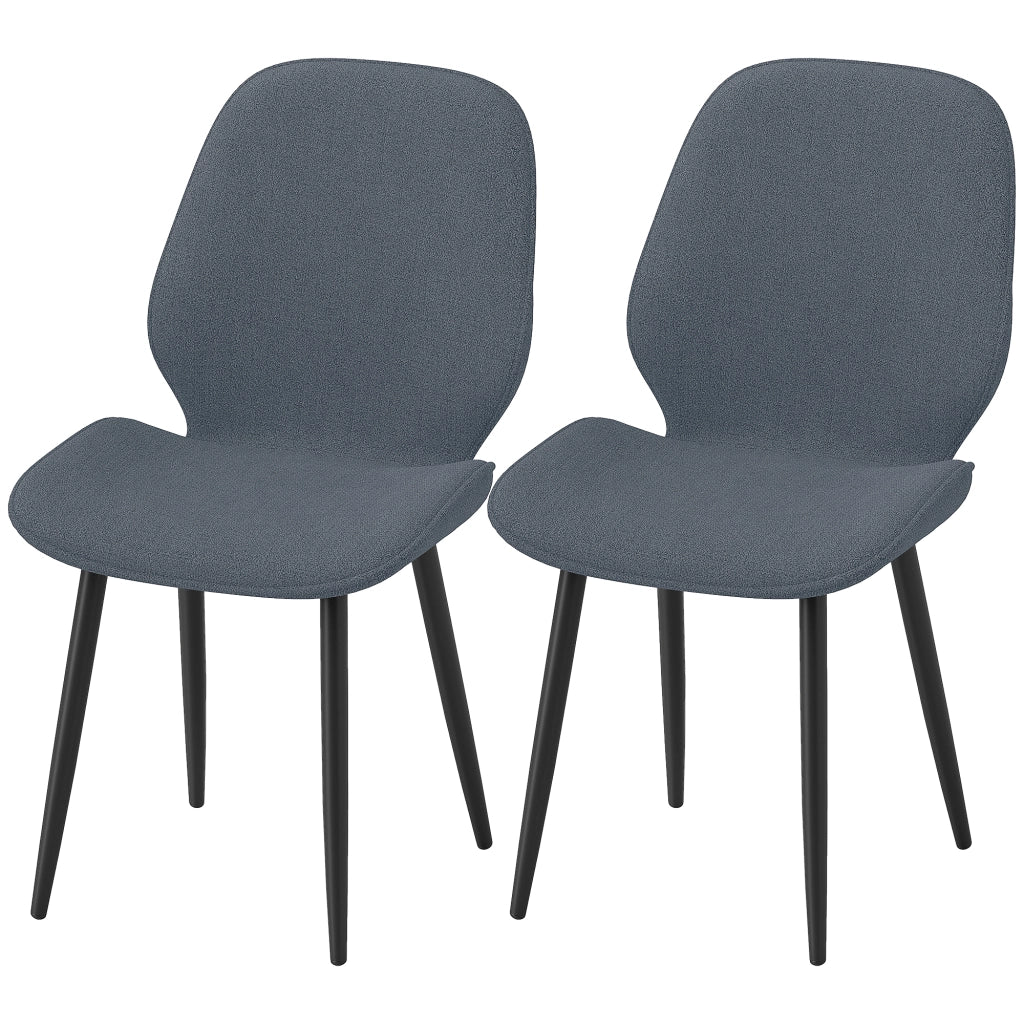 Set 2 Sedie da Pranzo ¨C Xylo ¨C Schienale Ricurvo Tessuto Effetto Lino Grigio e Nero 46x56x86 cm