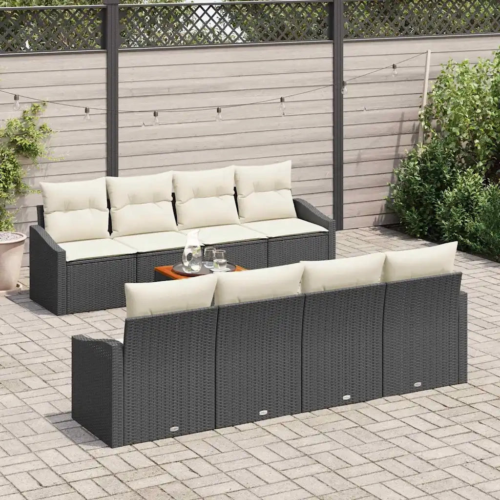 Set Divano da Giardino con cuscino 9 pcs Nero polyrattan