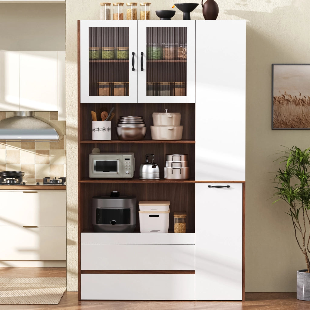 Credenza con Ripiani Regolabili e Cassetti ¨C Xylo ¨C Bianco e Noce