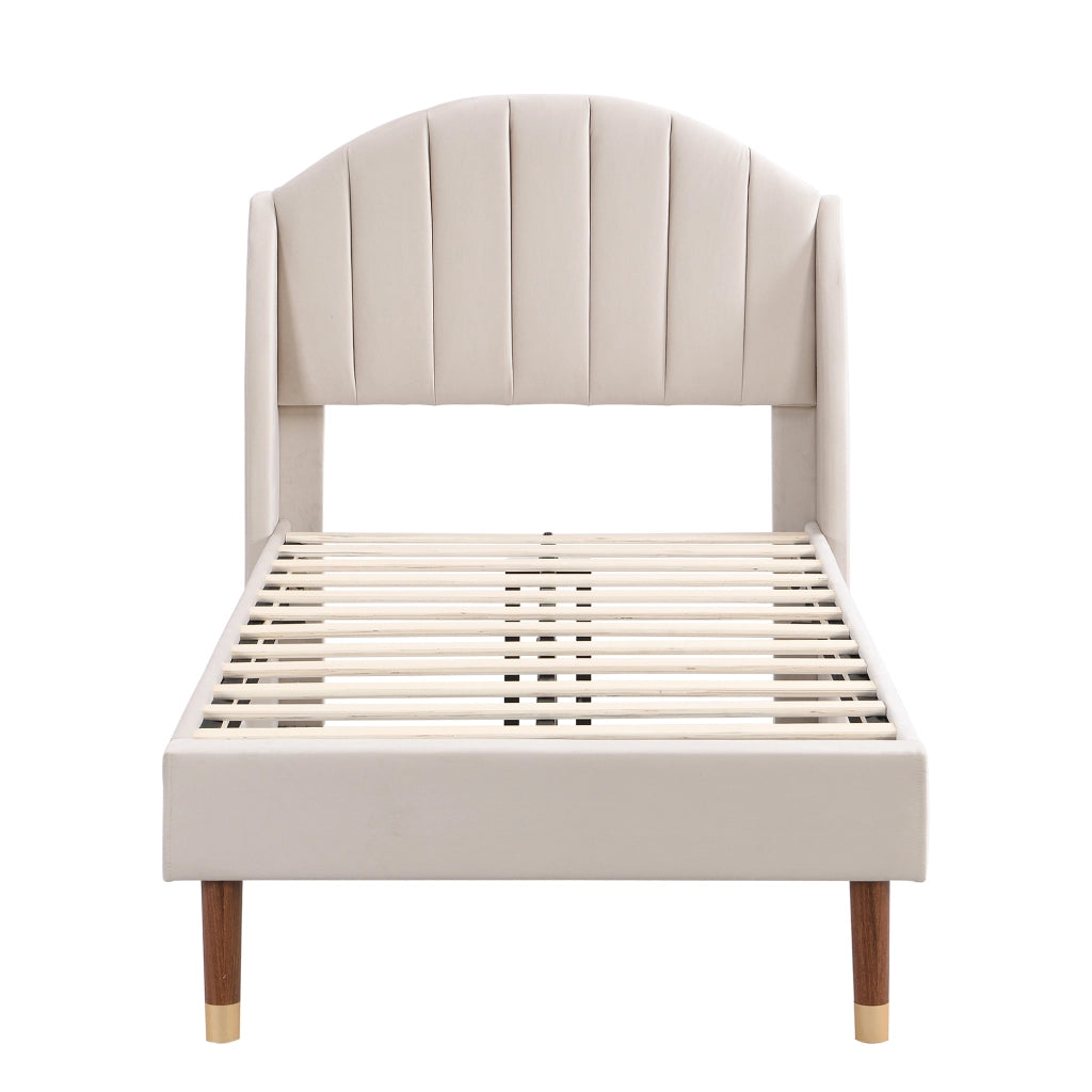 Letto imbottito 90x200 - Xylo - Beige, velluto