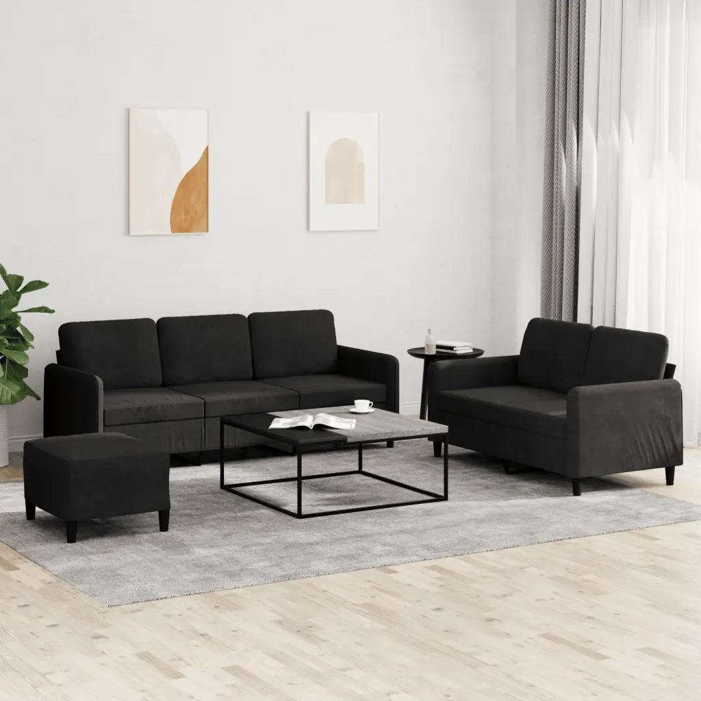 Set di Divani 3 pz Nero in Velluto
