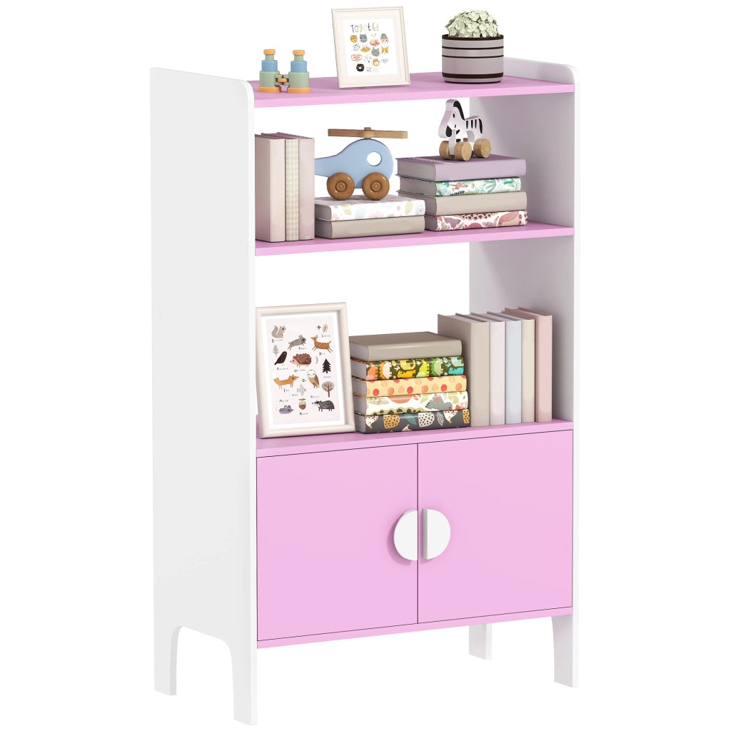 Libreria per bambini ¨C Minimal ¨C rosa e bianco, MDF, con 2 ripiani e 2 ante