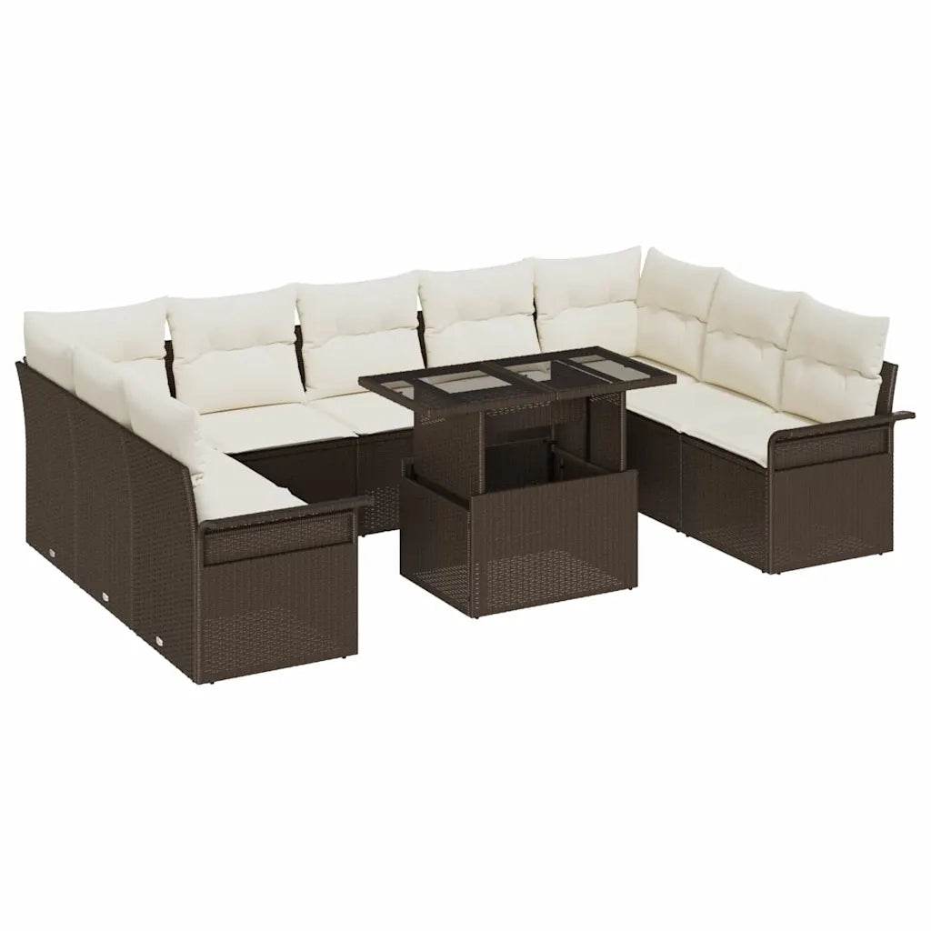 Set Divano da Giardino con cuscino 10 pcs Marrone Poly Rattan