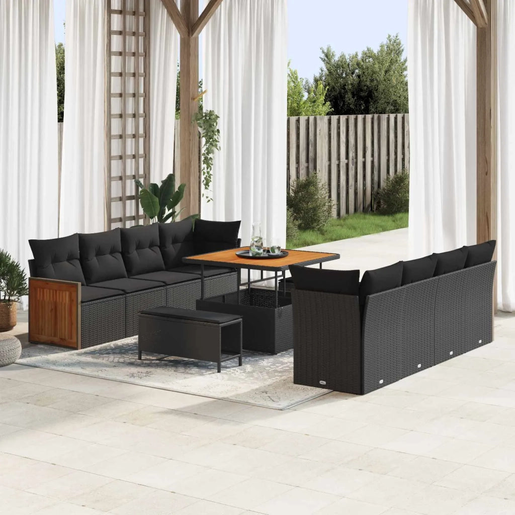 Set Divano da Giardino con cuscino 11 pcs Nero