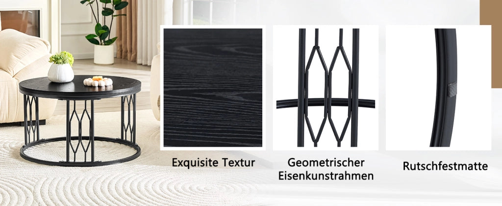 TAVOLINO rotondo 70 cm in MDF e metallo nero