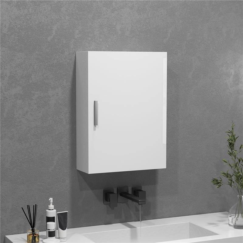 ARMADIETTO BAGNO DA PARETE IN LEGNO CON 3 RIPIANI REGOLABILI IN VETRO SU 3 LIVELLI 40X15X55 CM BIANCO