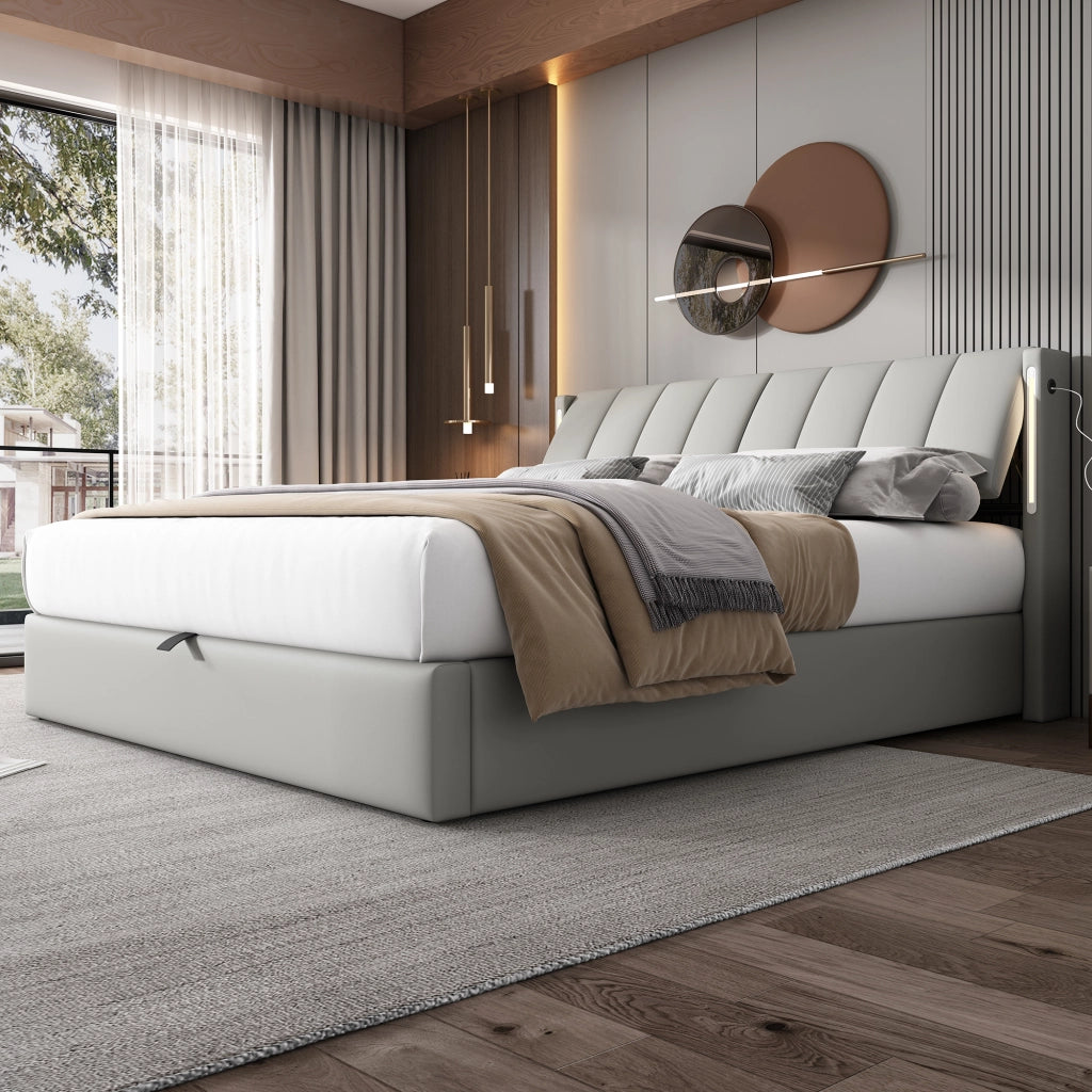 letto imbottito pu grigio 140 x 200 cm
