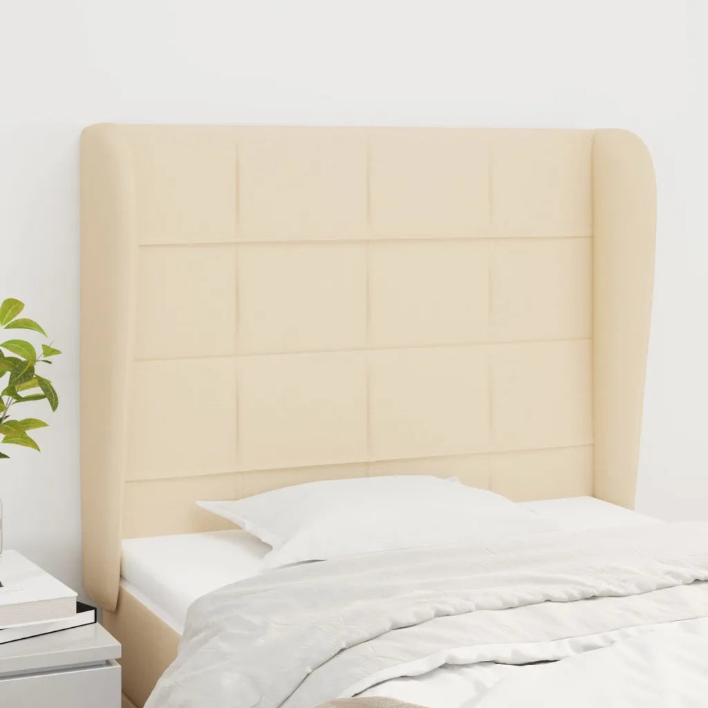 Testiera ad Orecchio-Testata con Orecchie Crema 103x23x118/128 cm in Tessuto 450741