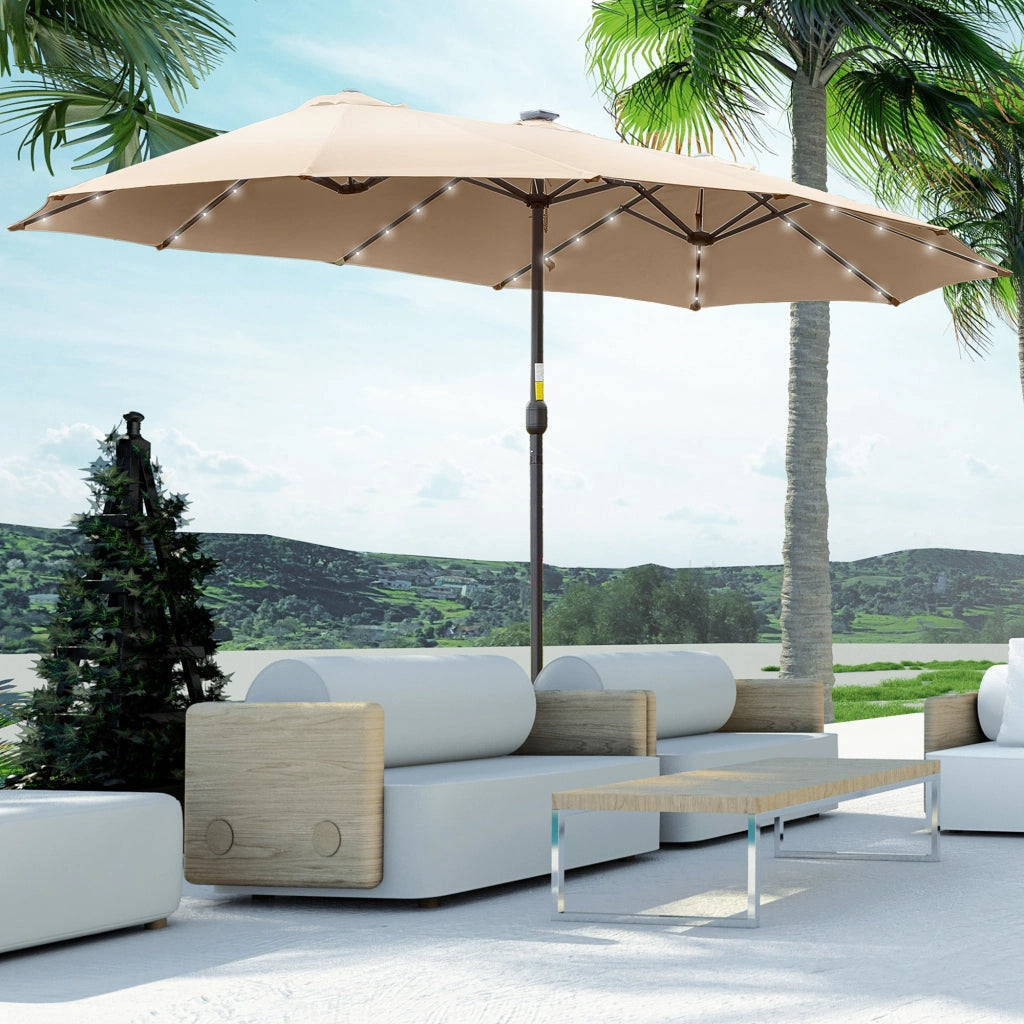 Ombrellone Doppio LED 450x265 cm ¨C Xylo ¨C Beige con 48 Luci per Giardino Terrazza