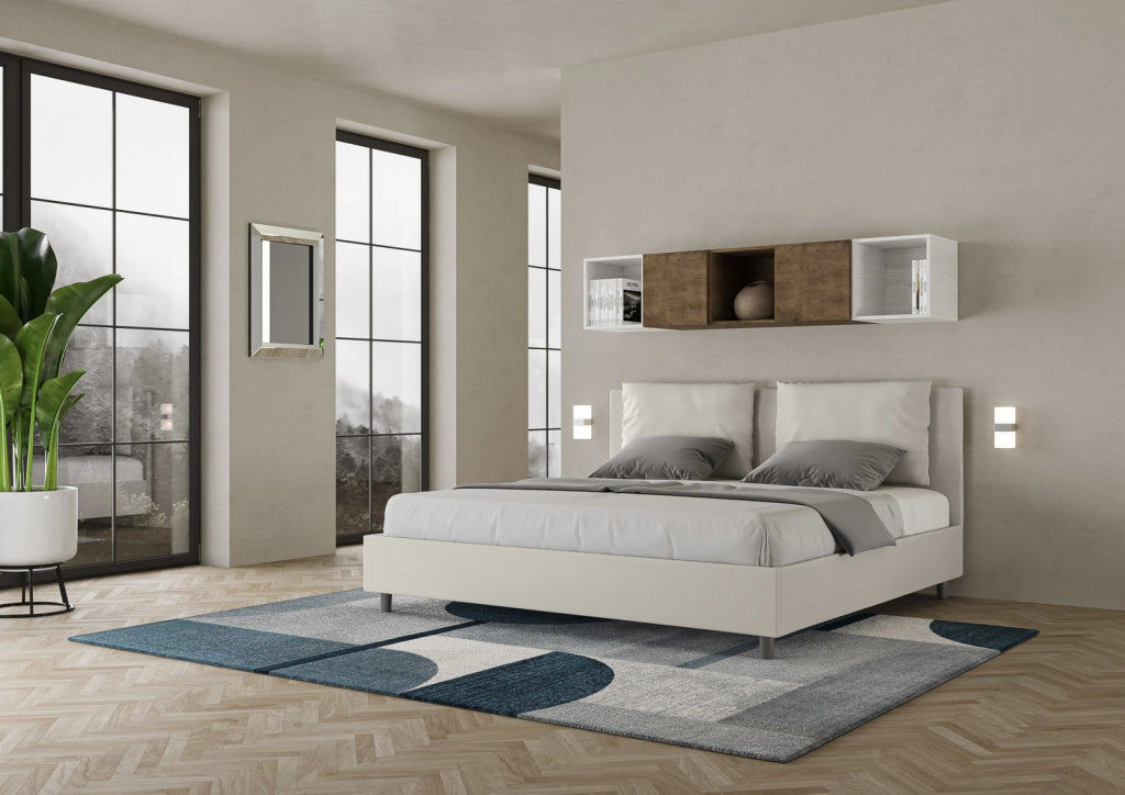 BS COM Letto matrimoniale king size contenitore imbottito 200x200 similpelle bianco