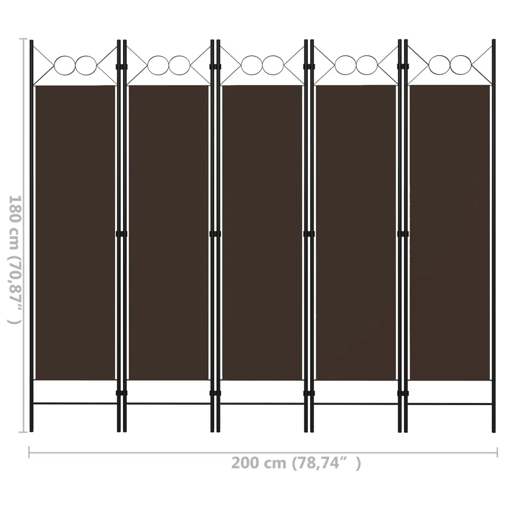 Divisorio Ambienti | Divider per stanze | Paravento a 5 Pannelli Marrone 200x180 cm