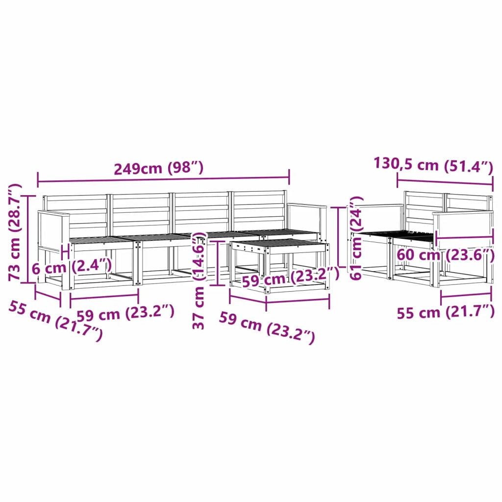 Set di divani da esterno 7 pcs Naturale