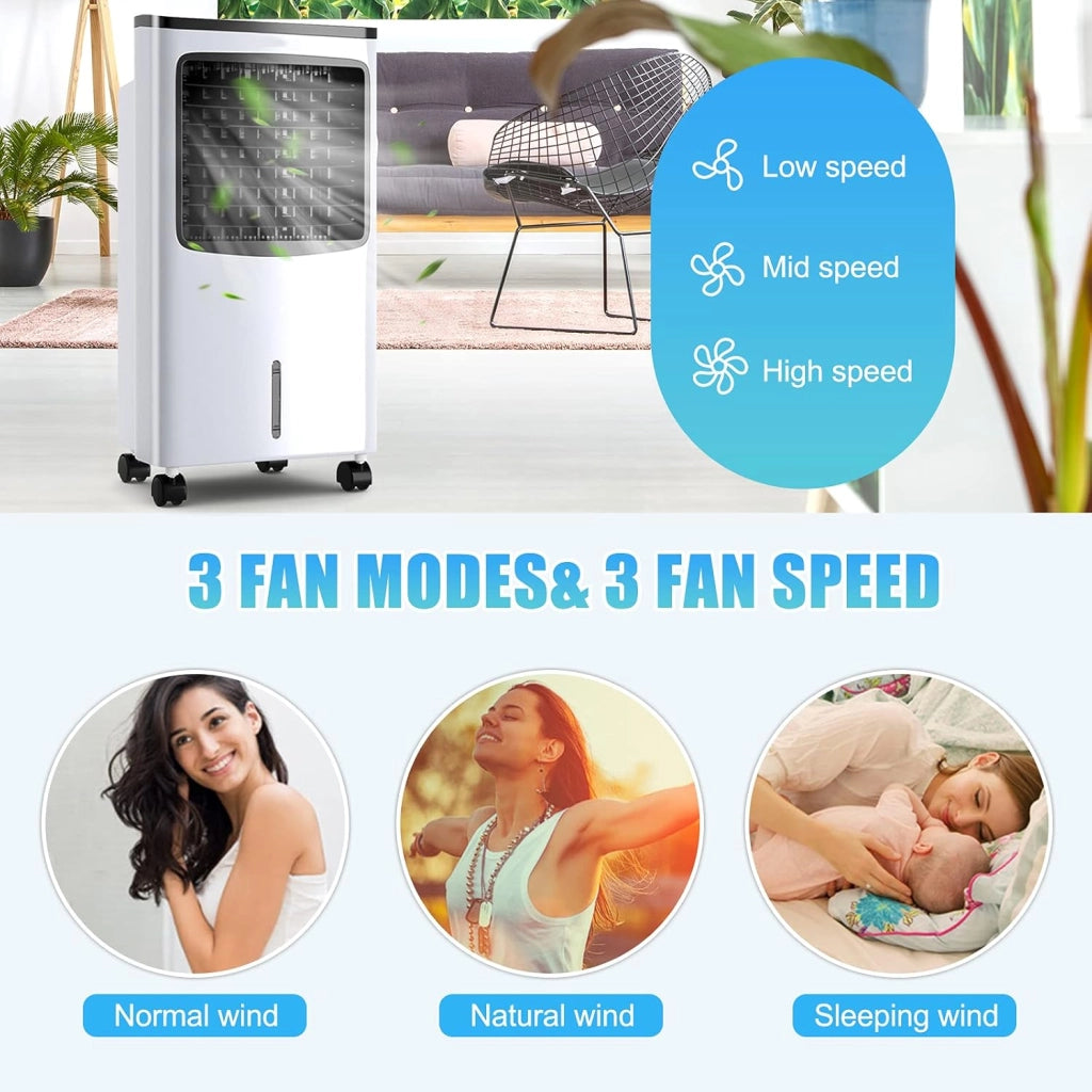 Ventilatore Senza Tubo 75W, 3 in 1 Air Cooler & Ventilatore & Umidificatore con Telecomando, 3 Velocità, Timer 7,5H, Serbatoio Acqua 8L, 38 X 28 X 74 CM, per Salone, Camera da Letto, Ufficio