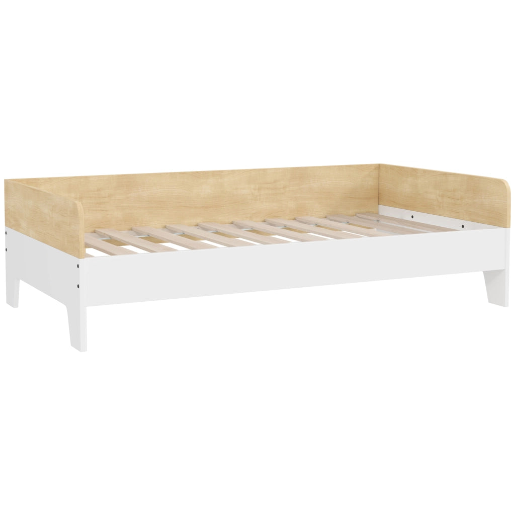 Letto Singolo per Bambini in Legno ¨C Minimal ¨C Bianco e Naturale 140x70 cm