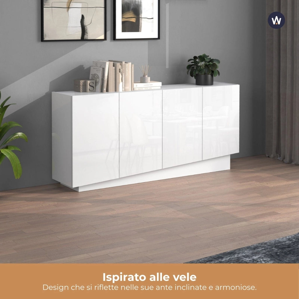 WHOUS Madia Vela con 4 ante colore bianco lucido 160x35x75,4 cm