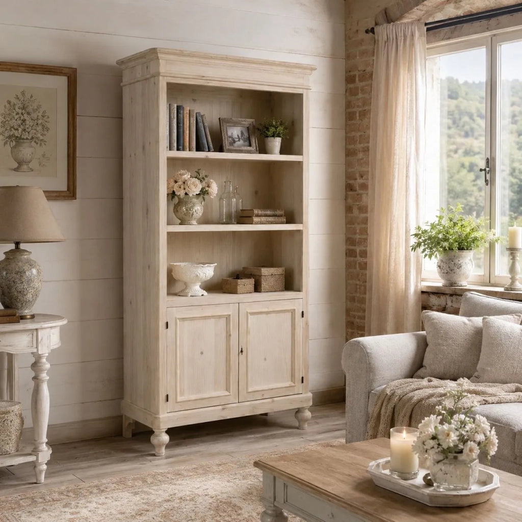 Libreria classica 2 porte 2 ripiani legno grezzo 100x40x194 (1519) - Mobili 2G