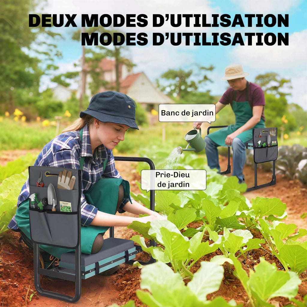 Sgabello pieghevole da giardino ¨C Xylo ¨C con cuscino EVA e tasche porta attrezzi grigio scuro