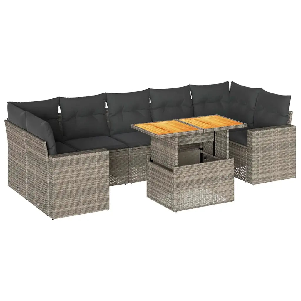 Set Divano da Giardino 8 pz con Cuscini Grigio in Polyrattan 3327014