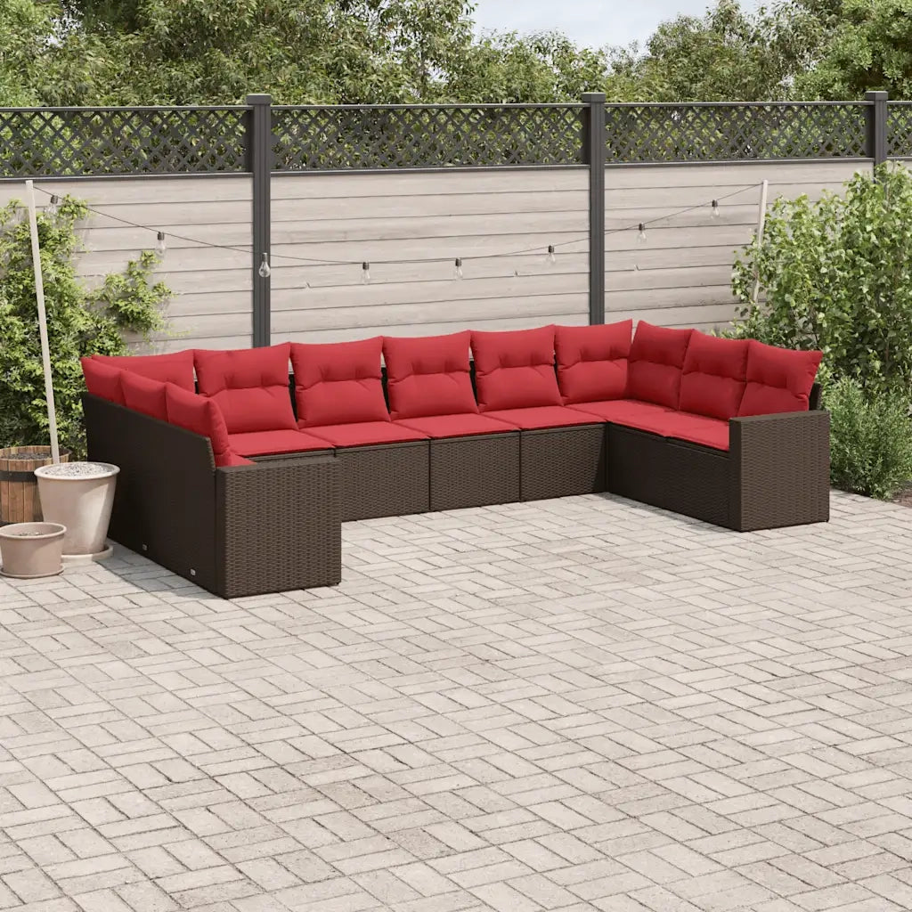 Set Divani da Giardino 10pz con Cuscini in Polyrattan Marrone 3219464