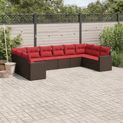 Set Divani da Giardino 10pz con Cuscini in Polyrattan Marrone 3219464