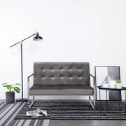 Divano a 2 Posti con Braccioli-Sofa 2 Posti Grigio Scuro Cromato e Velluto