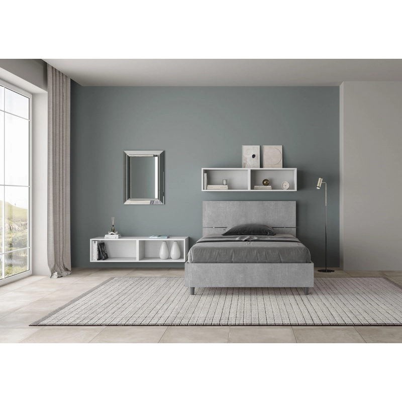 Letto 1 piazza e mezza 120x200 cm testata dritta Demas - Senza rete,Grigio