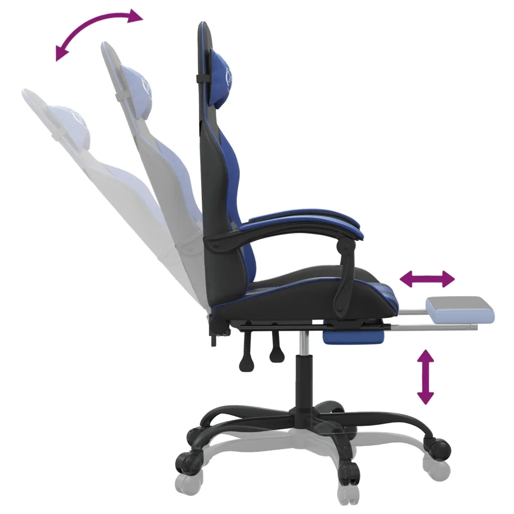 Sedia da Gaming con Poggiapiedi Nero e Blu in Similpelle 3143902