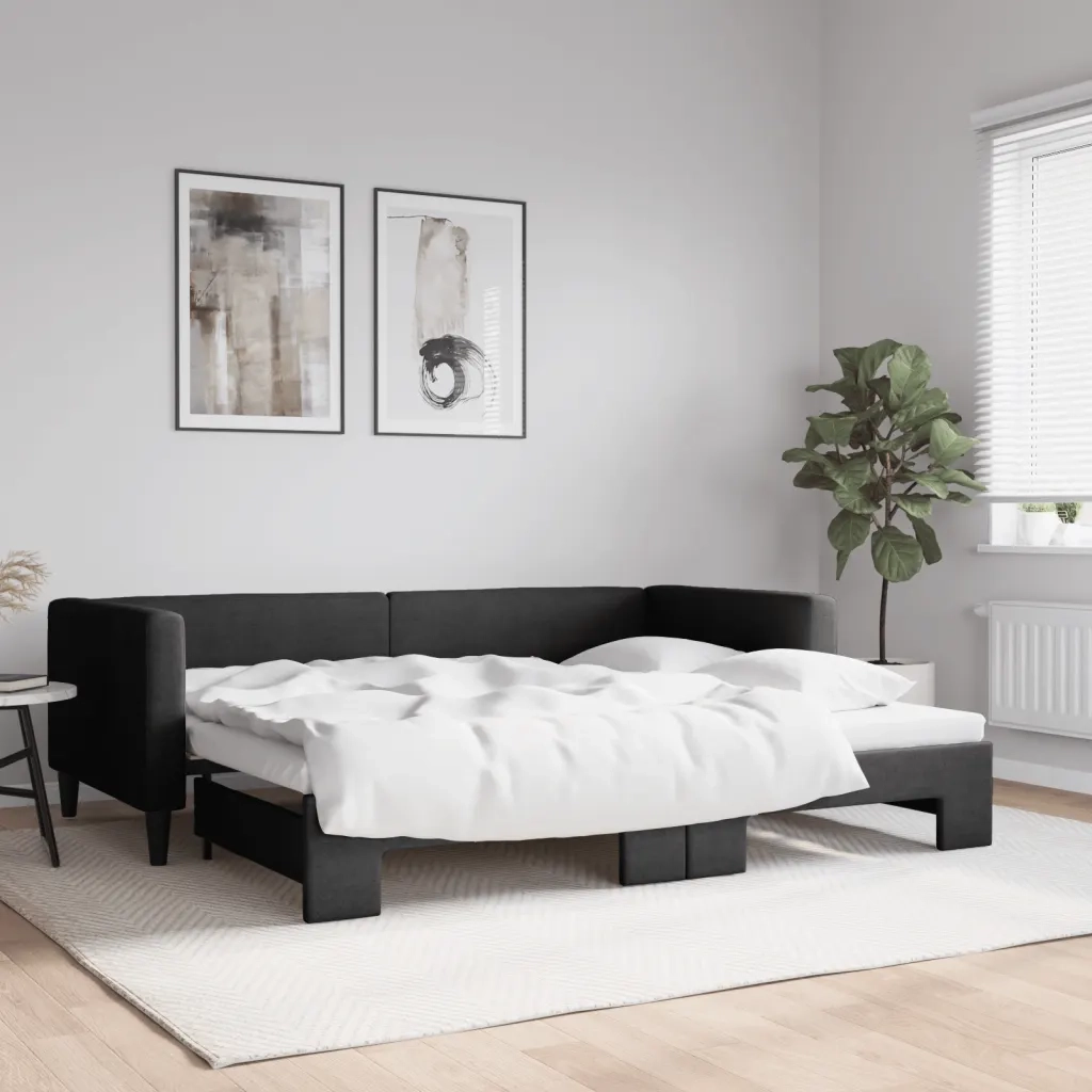 Divano letto | Sof¨¤ letto | Letto singolo Estraibile Nero 90x200 cm in Tessuto