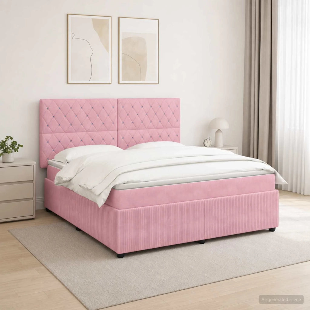 Letto Box Spring LED con Materasso Rosa 140 x 190 cm Velluto 3456064