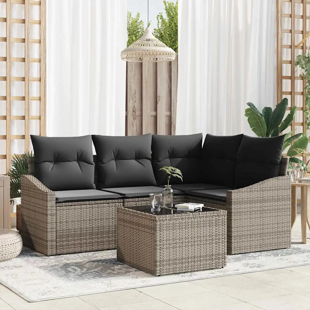 Set Divano da Giardino 5 pcs Grigio chiaro polyrattan 3355378