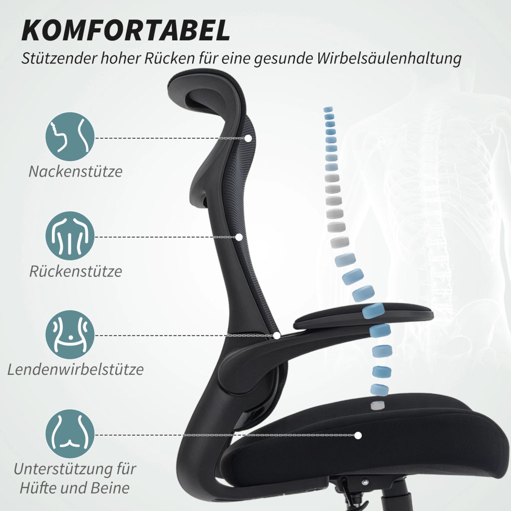 Sedia da Ufficio Ergonomica con Braccioli 3D ¨C Xylo ¨C Schienale in Rete Nero
