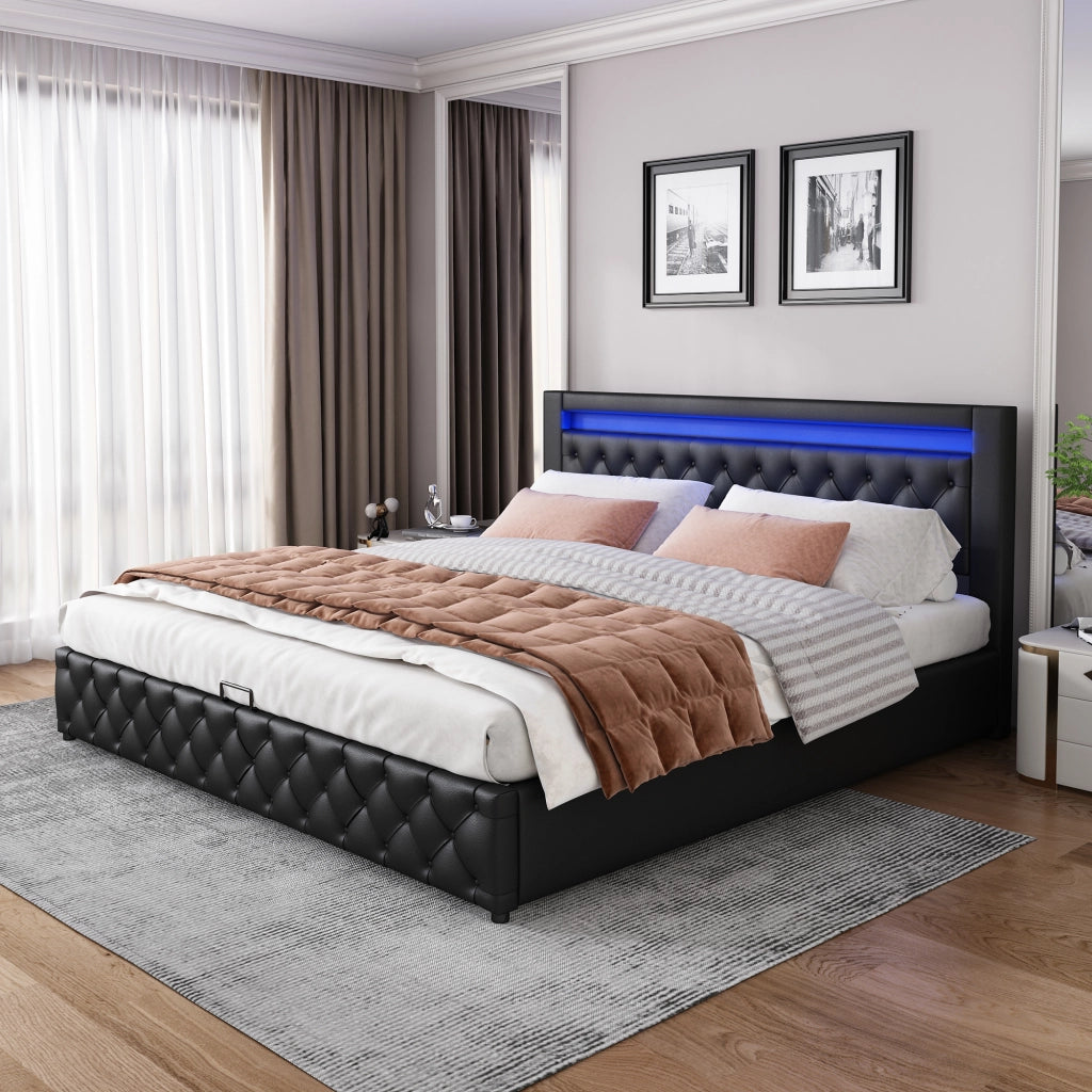 letto imbottito pu nero 162 x 207 cm