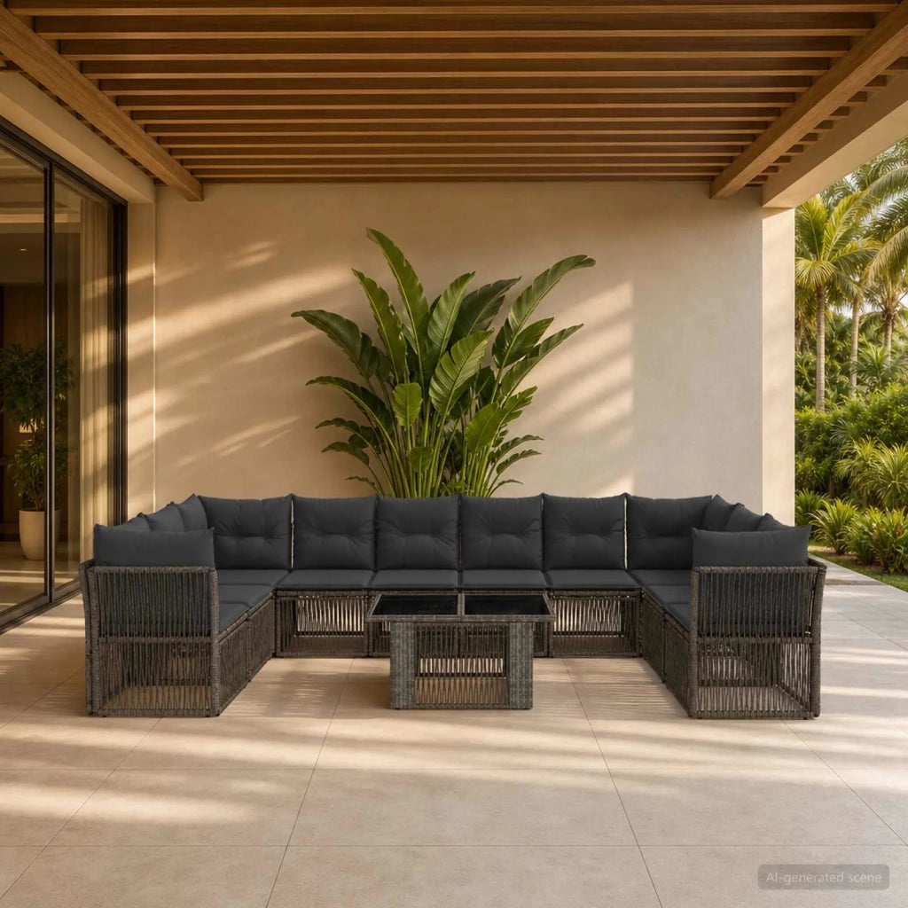 Set Divano da Giardino 11 pz Grigio polyrattan 3436526