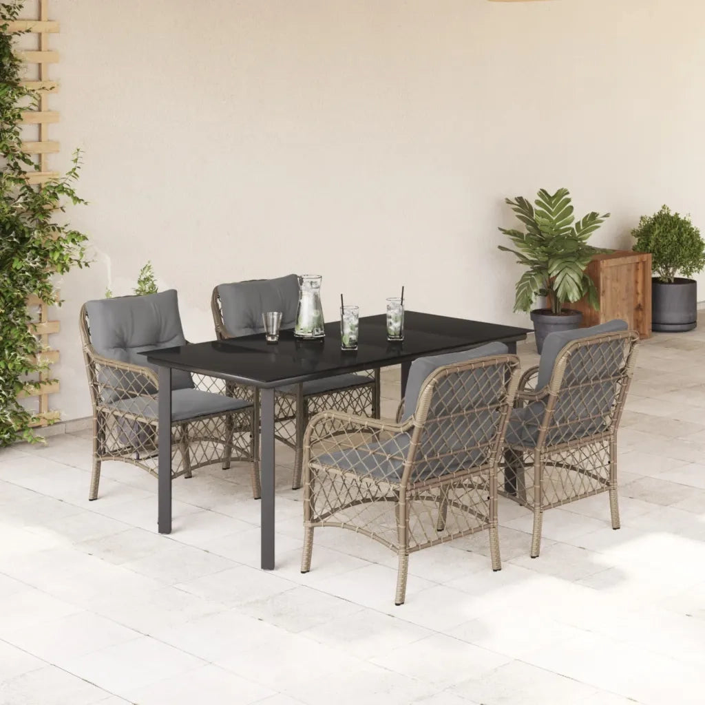 Set Pranzo da Giardino 5 pz con Cuscini Beige Misto Polyrattan