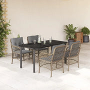Set Pranzo da Giardino 5 pz con Cuscini Beige Misto Polyrattan