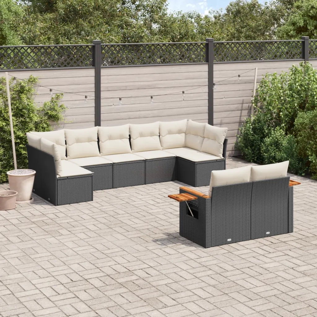 Set Divani da Giardino 9 pz con Cuscini Nero in Polyrattan 3259529