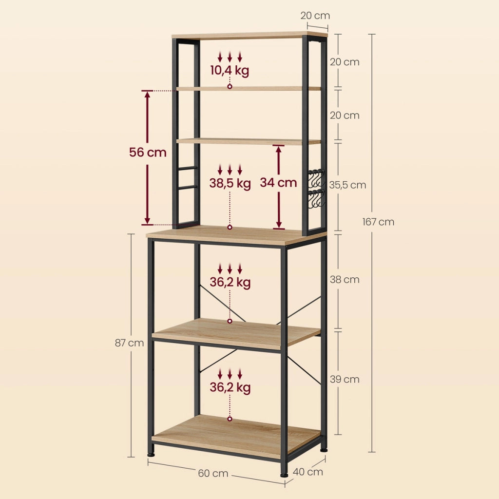 Mobile cucina a scaffale Sonoma in acciaio e legno